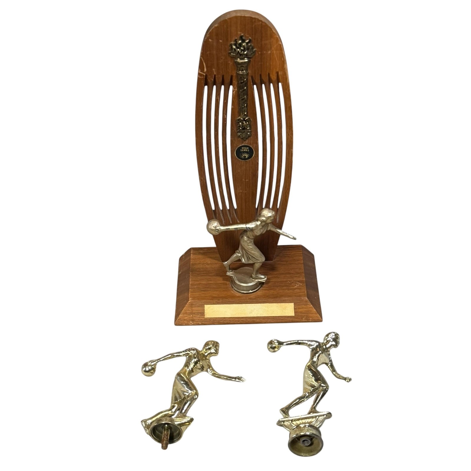 Vintage Marwin Trophy Co Wood Bowling Trophy High Series 11.75in Mid Century