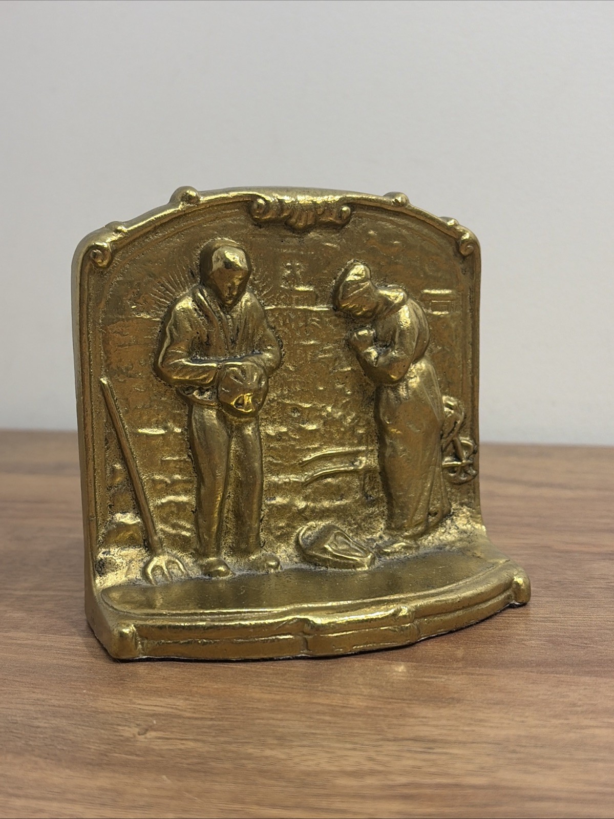 VINTAGE CAST IRON? BRASS? BOOKEND Prayer Praying The Angelus” prayer by Millet.