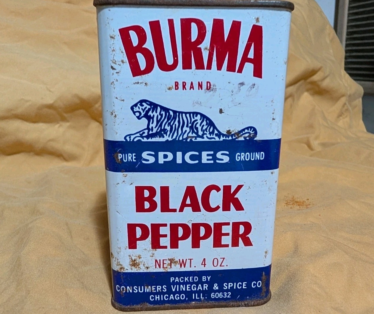 Vintage Black Pepper Spices Tin Tiger Burma