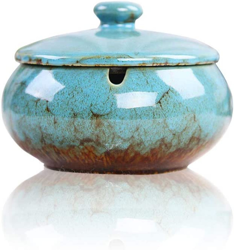Ceramic Ashtray with Lids, Windproof, Cigarette Ashtray for Indoor or Outdoor Us