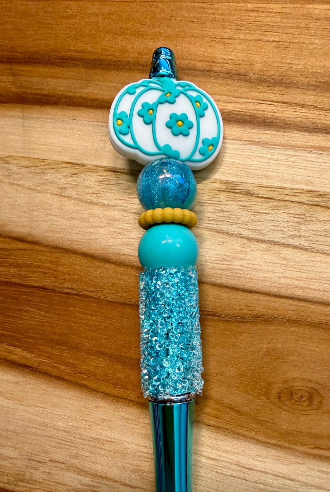 Handmade Pumpkin Silicone Beaded Pen /Pumpkin Pens in Teal and Pink / Refillable