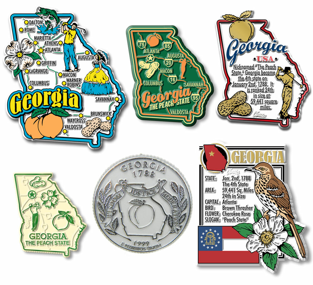 Georgia Six-Piece State Magnet Set by Classic Magnets, Includes 6 Designs