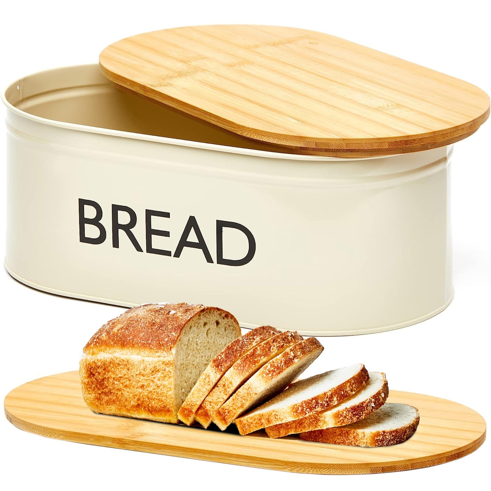 Premium Metal Bread Box with Bamboo Lid