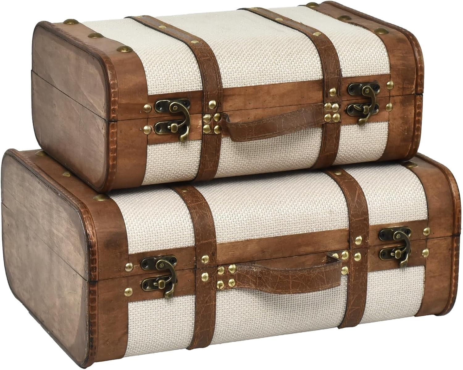 Vintage Wooden Suitcase Set of 2 | Antique Travel Trunk Decor