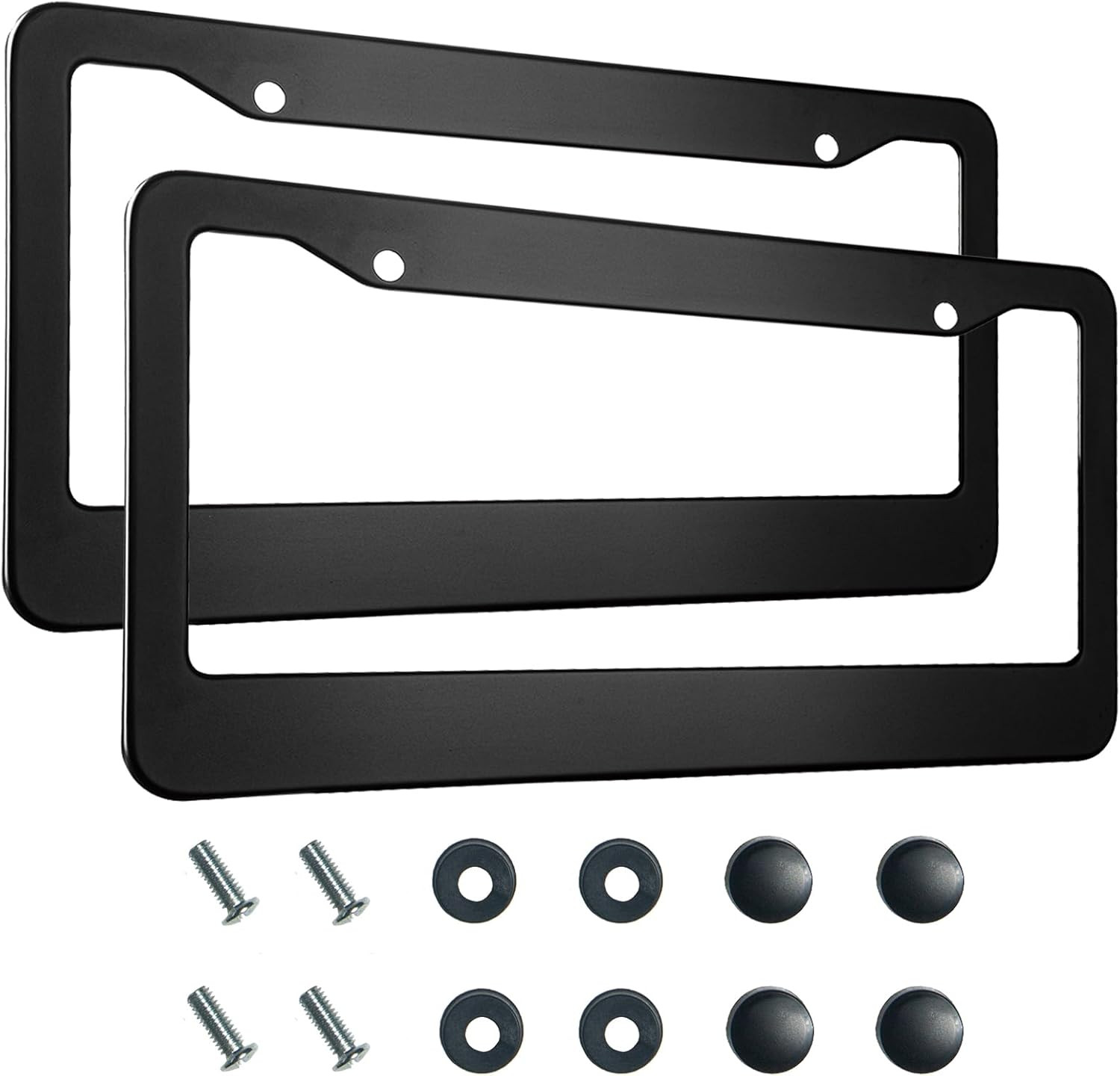 2PCS Matte Black License Plate Frames, 2 Holes Solid Aluminum License Plate Hold