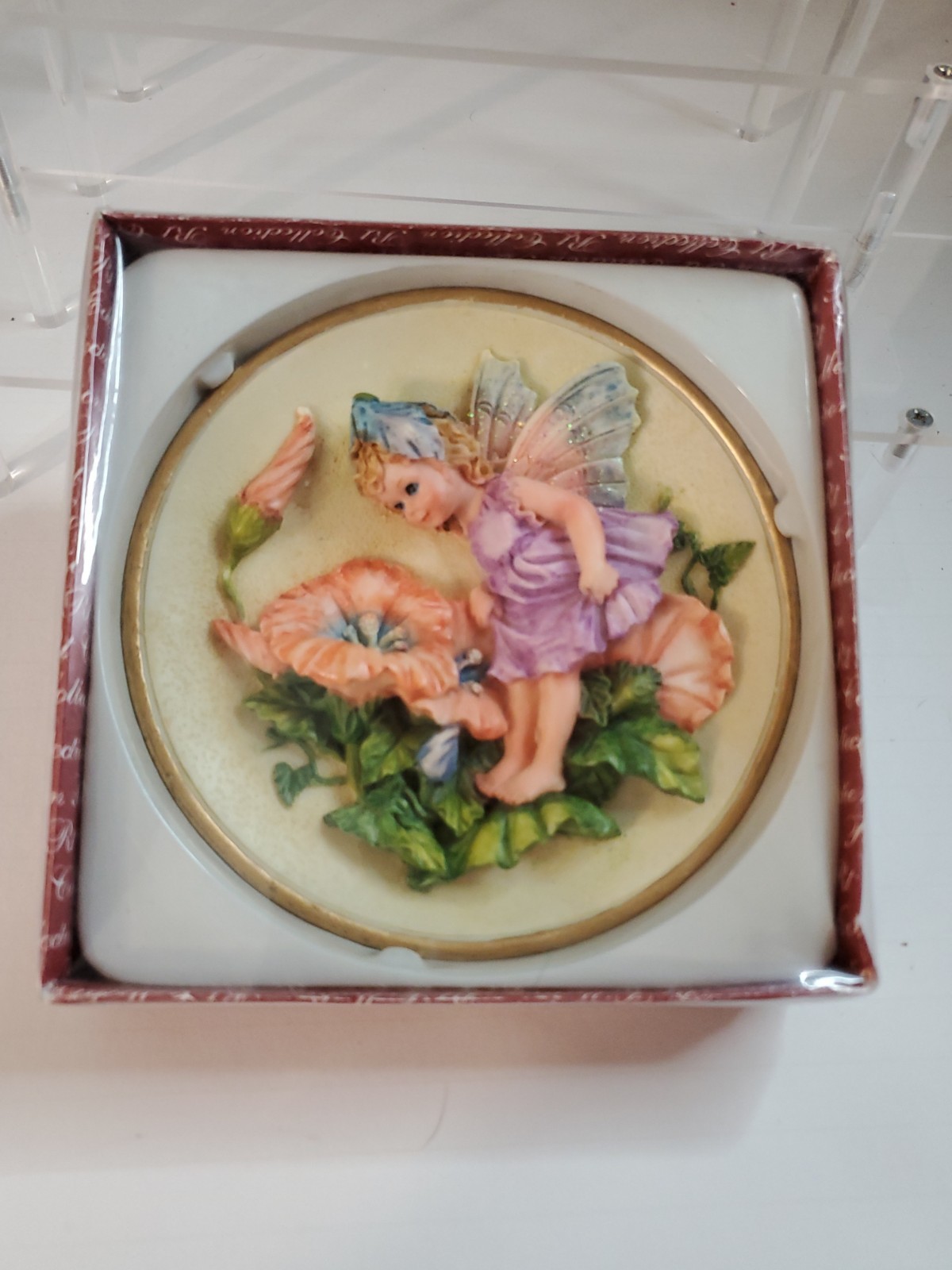 Vintage Fairy Plate 3D Flowers Decor Wall Hanging Collectible Plaque 5.5″
