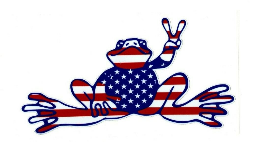 Peace Frog sticker| Size: 3″ tall x 6″ wide | American Flag Decal