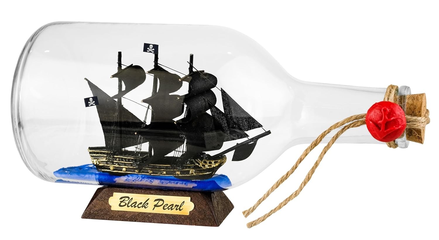Pirate Ship in a Bottle Model Sailing Ship Nautical Decoration Black Flag