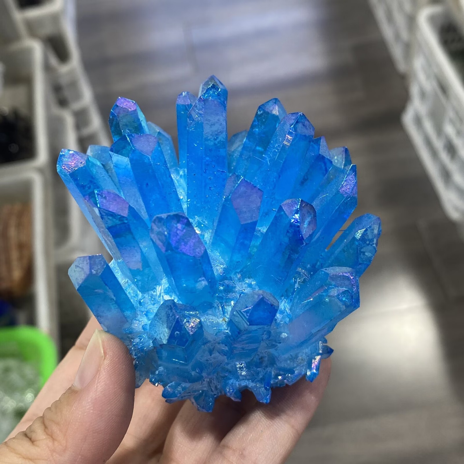 Electroplate blue Quartz Crystal Cluster Mineral Specimen Healing 300g+ 1pc