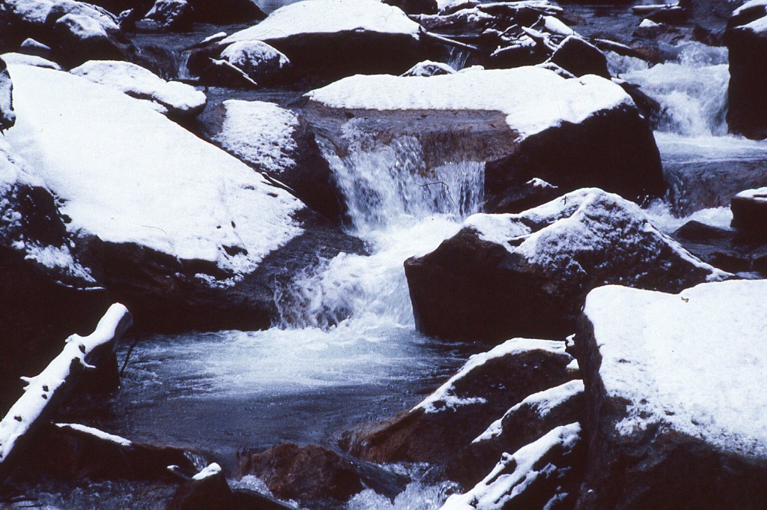 35 MM Color Slides Pro Photo Landscape Rocks Water Creek Snow Nature 1985 #22