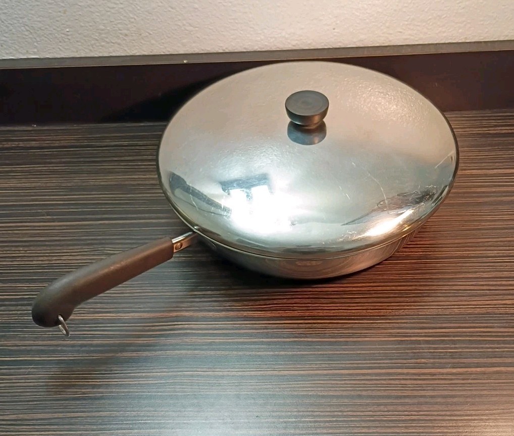 Vtg Revere Ware All Clad Stainless Steel 12” 93 M Clinton IL USA Fry Pan & Lid.