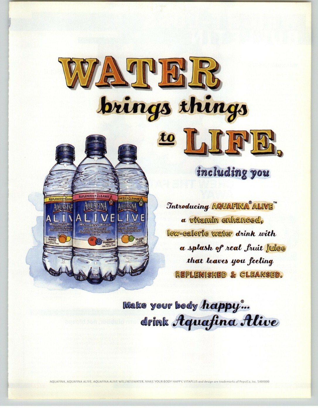 2007 Aquafina Alive Vitamin Water 3 Bottle Pop Art Photo Vintage Print Ad
