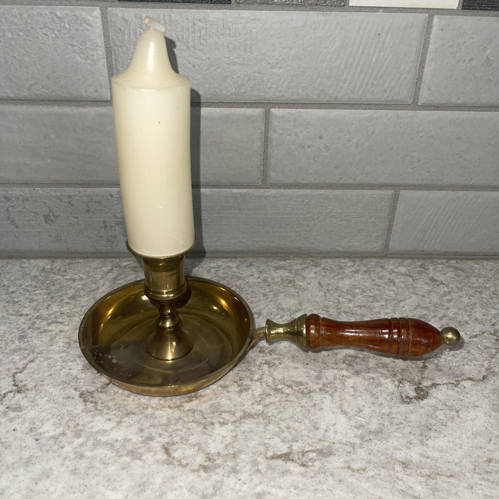 Vintage Hosley Int Brass Chamber Stickcandle Holder with Wood Handle Candle