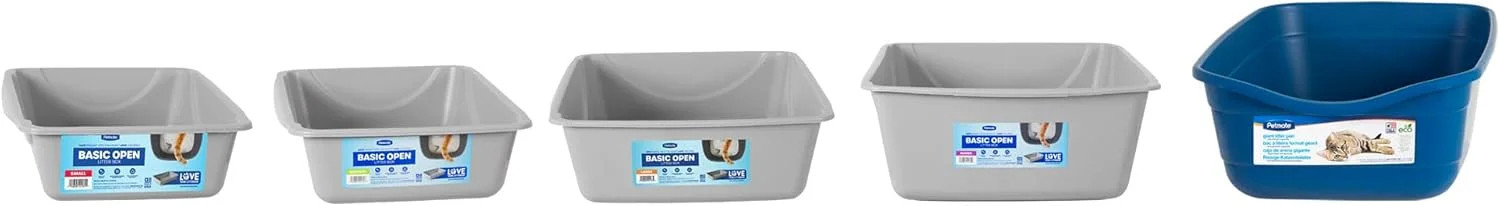 Basic Open Cat Litter Pan, Multidirectional Easy to Clean Plastic Litter