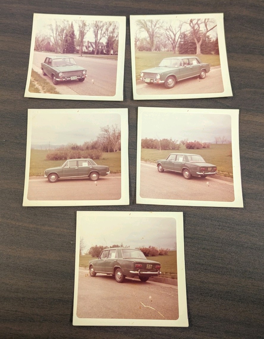 1970S NOSTALGIA VINTAGE CAR GREEN FIAT 124 LOT OF 5 COLOR PHOTOS 3.5in x 3.5in