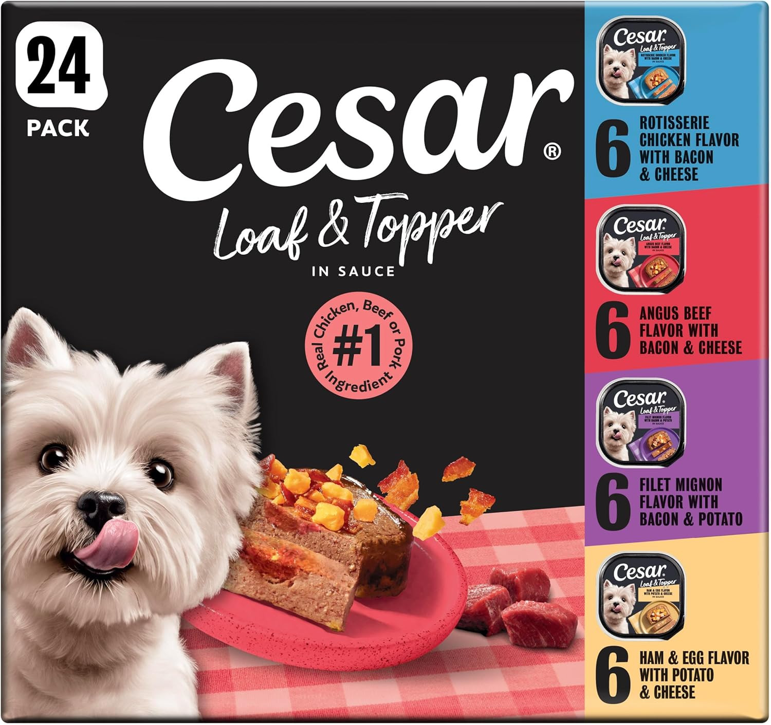 Loaf & Topper Wet Dog Food, Variety Pack, 3.5 Oz, 24 Count | Real Meat #1 Ingred