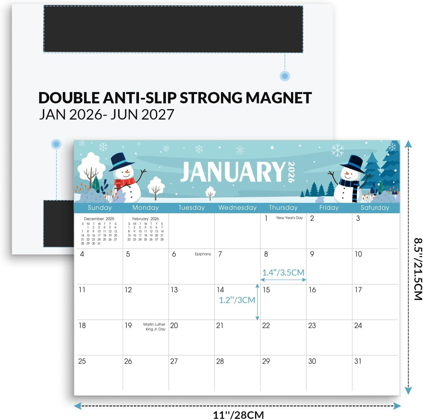 Magnetic Calendar for Refrigerator, Fridge Calendar 2026-2027– 11″ X 8.5″, 20 Mo