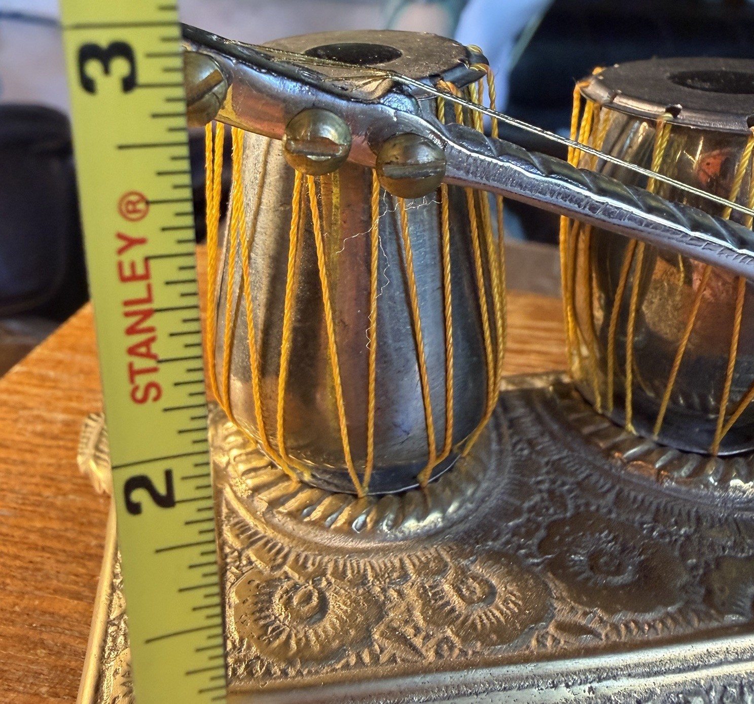 Metal Musical Instruments Figurine Sitar & Tabla Metallic Floral 6in x 3in