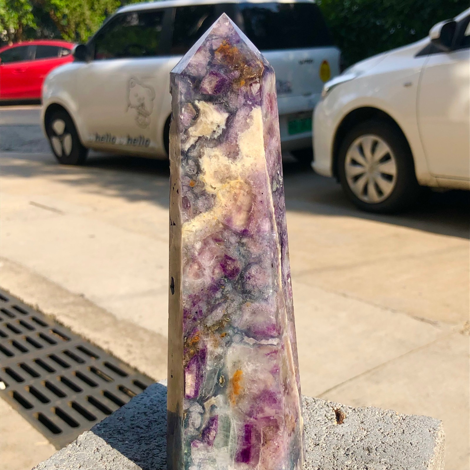 3.4LB Natural colourful Fluorite Obelisk Quartz Crystal Wand Tower Point Healing