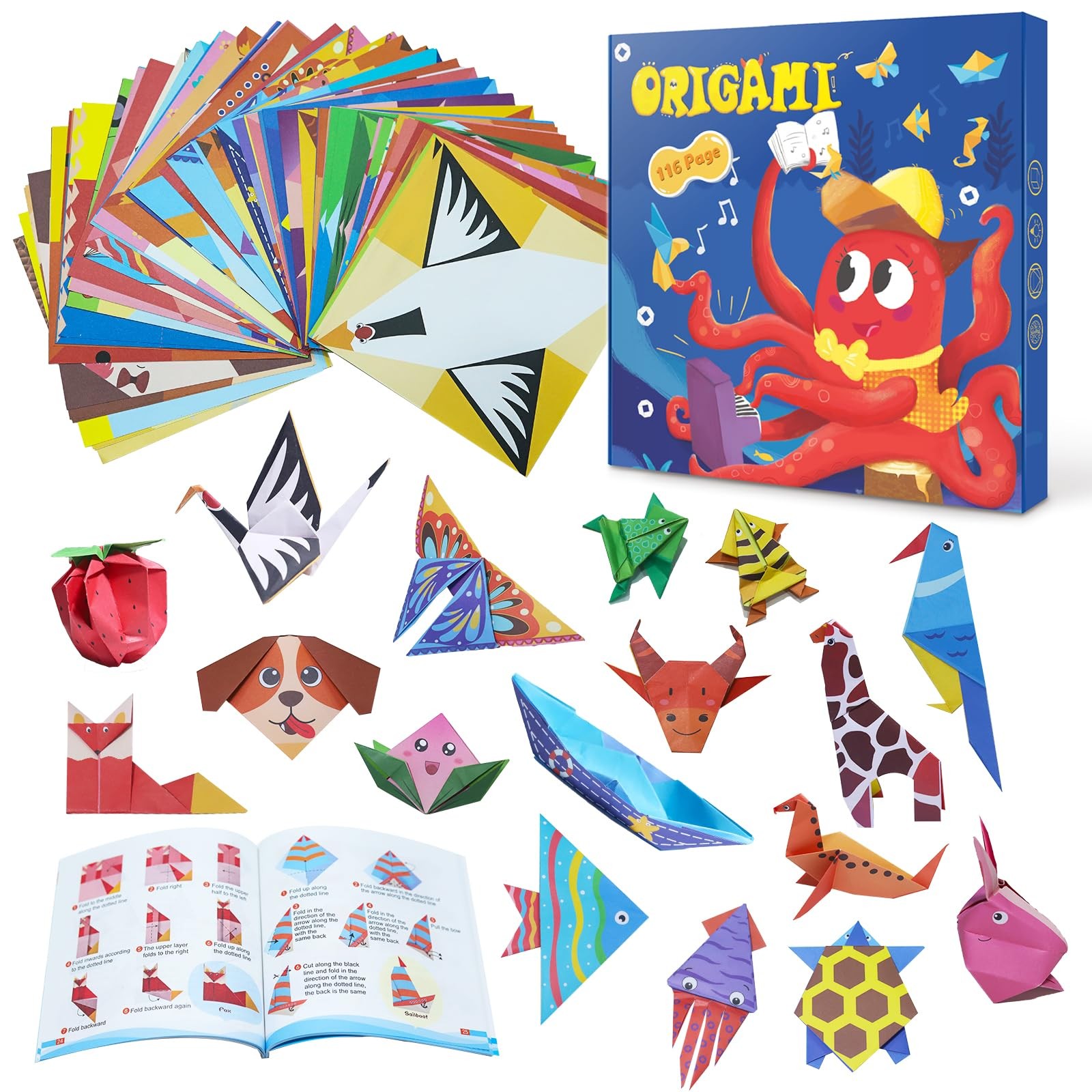 Origami Kit for Kids Ages 5-16, 116 pages with 54 116 sheets, Multicolor