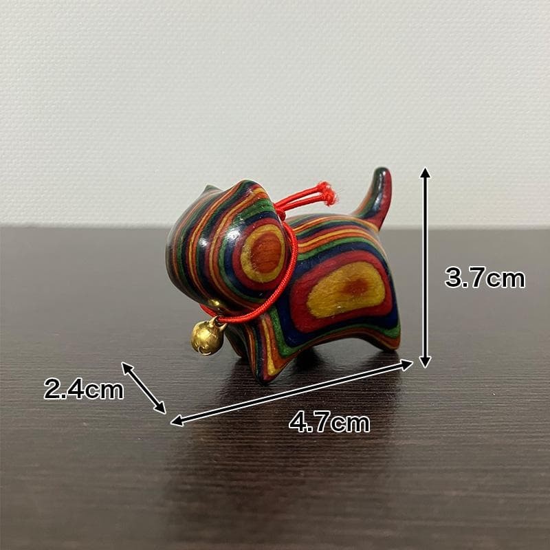 Wooden Cat Figurine with Bell, Handmade Miniature Decor, approx 2.4×4.7cm used