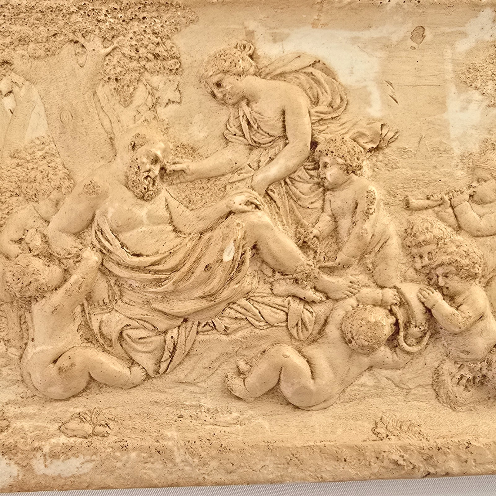 Alabaster Putti Plaques Pair Silenus Cherubs Relief Wall Decor Classical Art