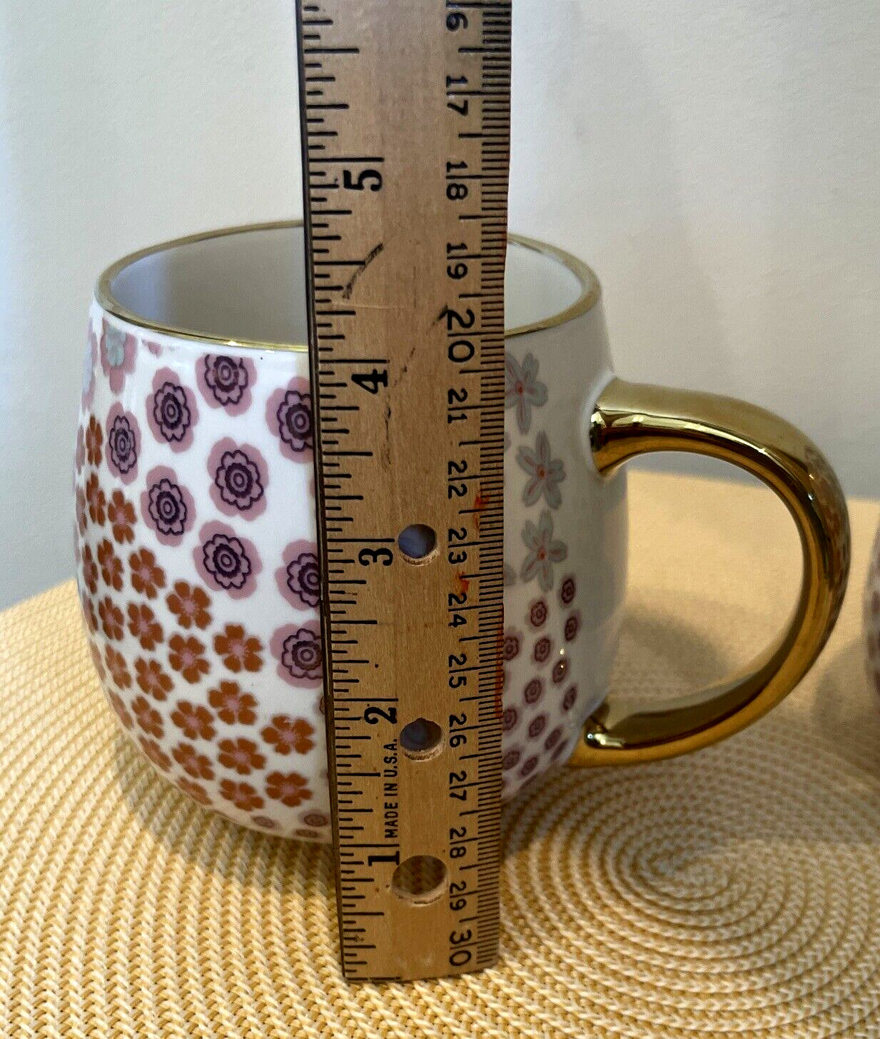 Thyme & Table Stoneware Gold Mod Floral 16oz Coffee Mugs Set Of 2 New Core Home