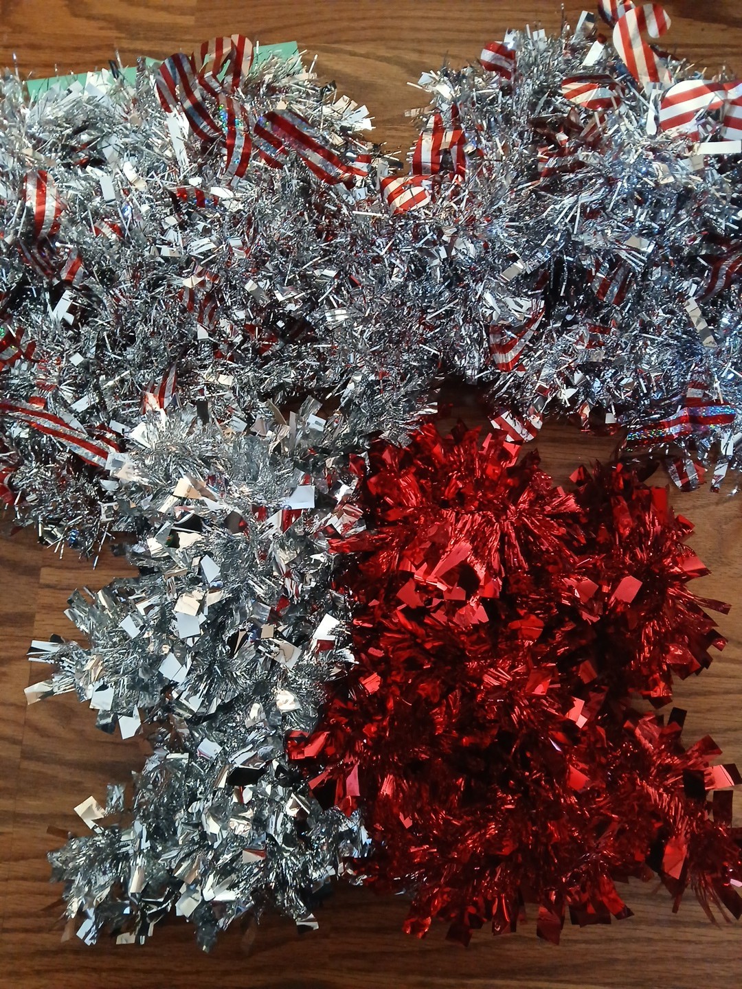 Lot Of (4) NEW! 15ft.(4.57m) Decorative Tinsel Garland Silver & Red Candy Canes