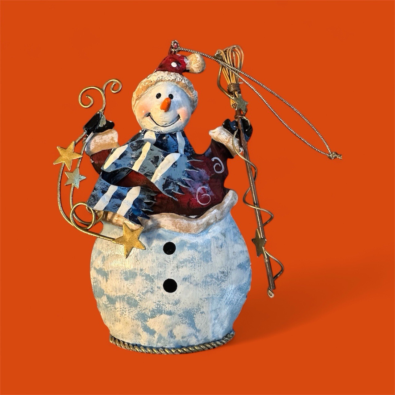 Vintage Metal Snowman Christmas Decor/ ORNAMENT 5.5” H x 3.5” W