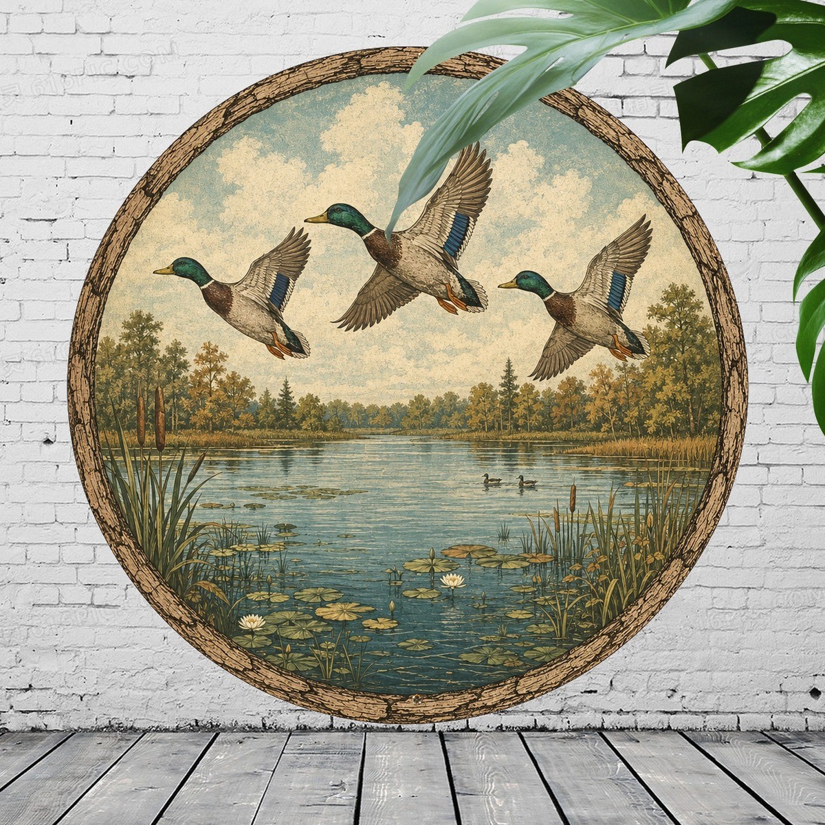 Mallard Duck Landscape Metal Sign Round Nature Wildlife Wall Decor