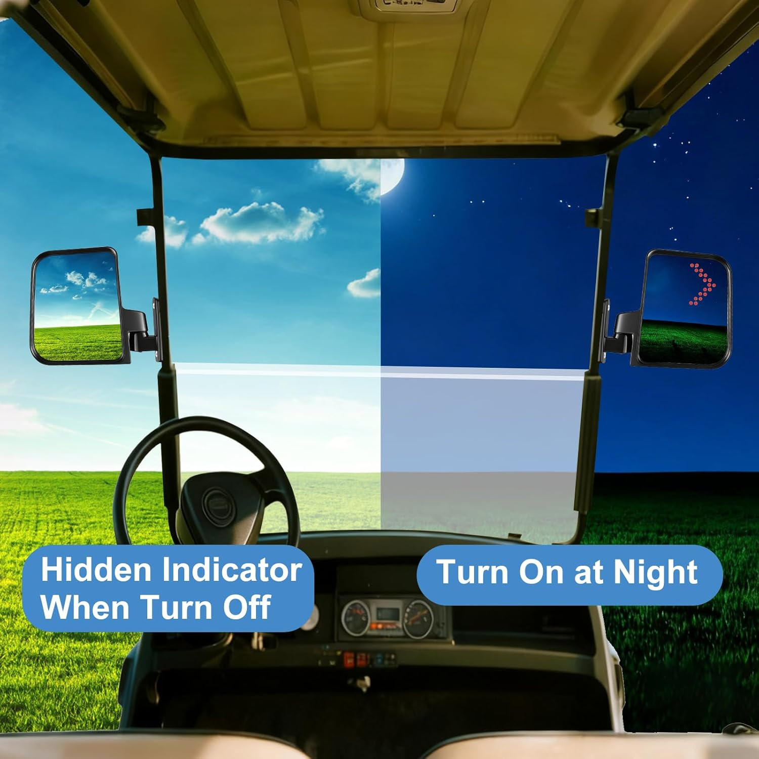 Universal Golf Cart Side Mirrors with Turn Signal Light for Club Car, EZGO, Yama