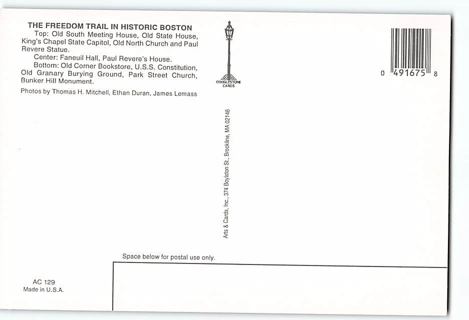 Postcard Freedom Trail Boston Massachusetts USA