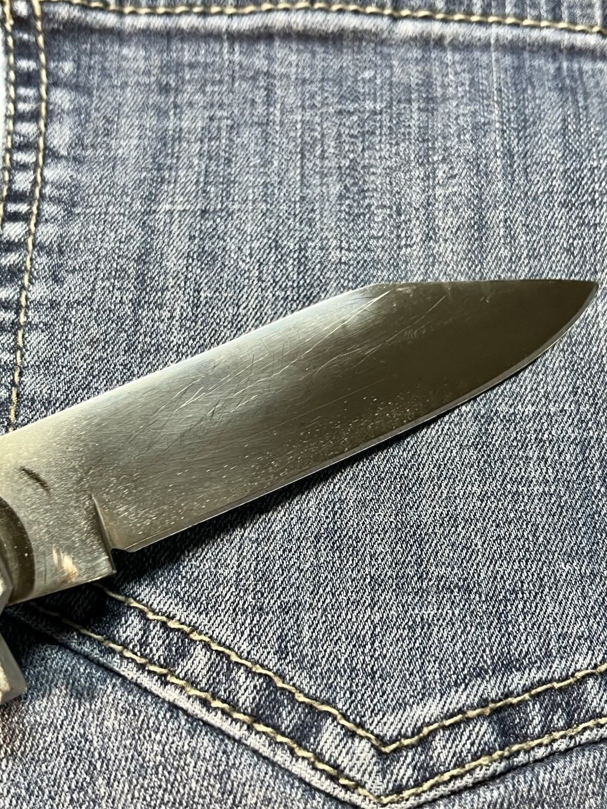 Vintage Japan Made Lockback Folding Knife Wood Handle Scales Heavy Rugged