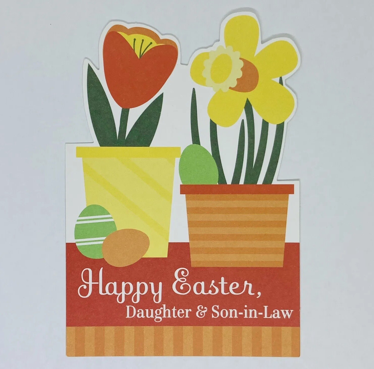 Vintage Hallmark Happy Easter Card Daughter & Son In-Law Flower Pot Art P3