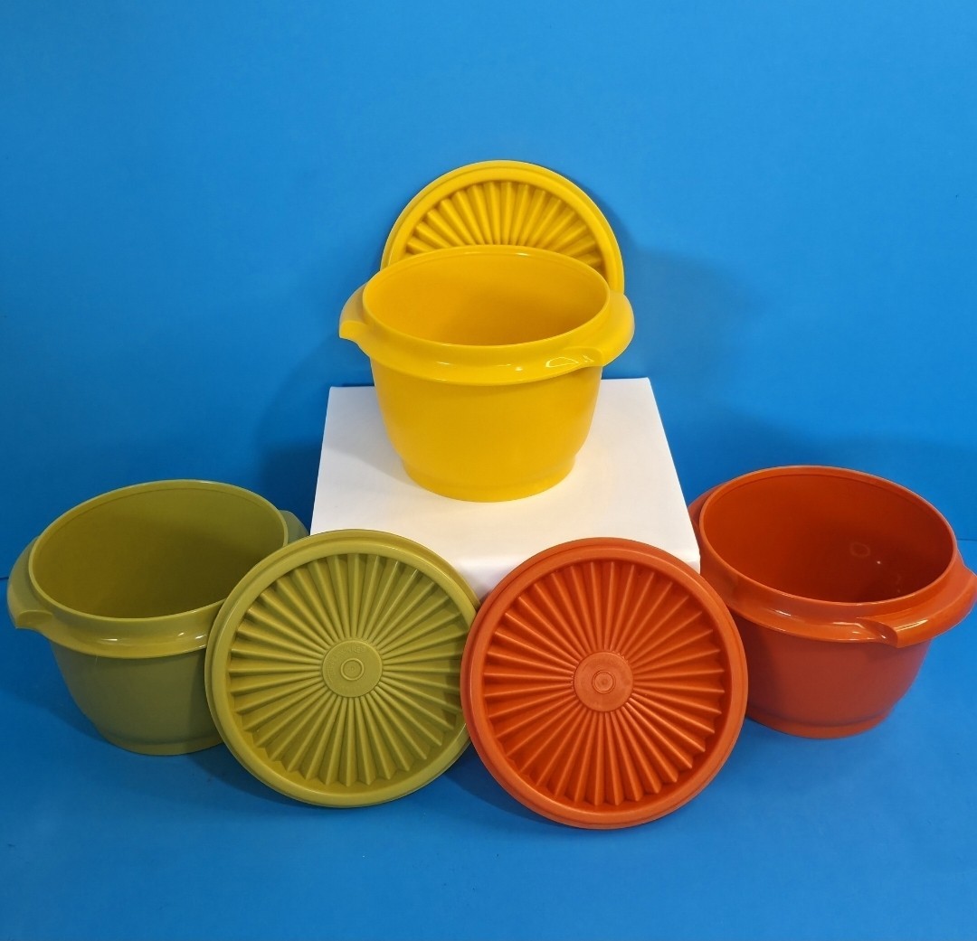 Vintage Sunburst Tupperware Servalier 6-piece Harvest Colors 886-33 886-25