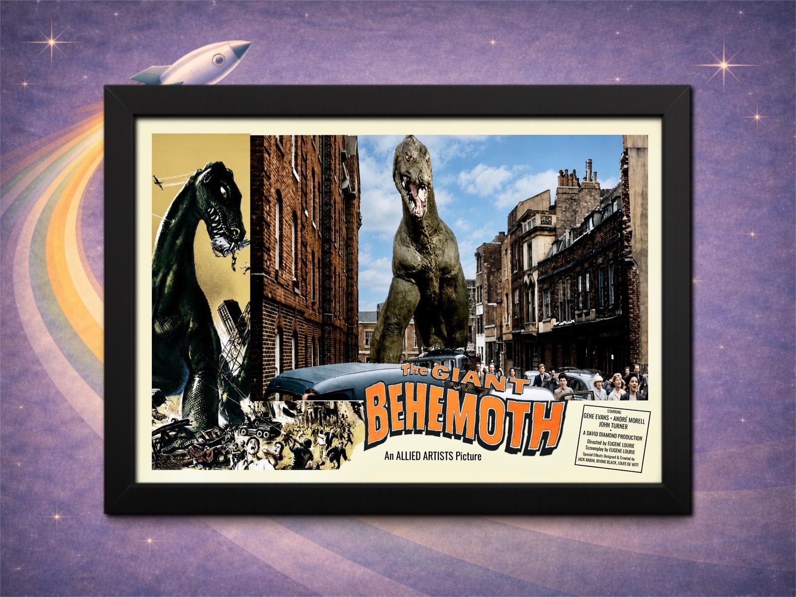 Framed Giant Behemoth Lobby Card 1959 Monster Movie London Attack Art