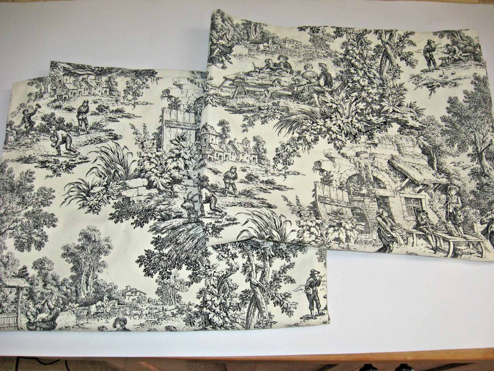 NEW A.L. Ellis BLACK Toile Cafe Curtains | 1 PR~100% Cotton 59Wx24.5L |Made USA