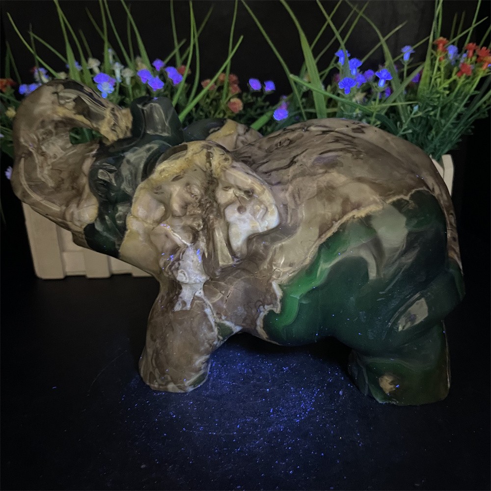 6.3LB 8.4″Natural Fluorescent Agate Elephant Carving Crystal Quartz Decor Statue