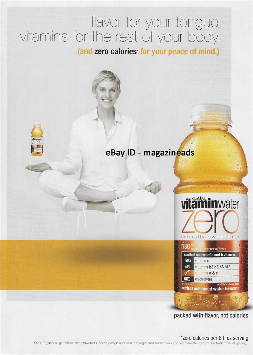 Glaceau VITAMINWATER ZERO 1-Page PRINT AD 2010 ELLEN DEGENERES Sukhasana