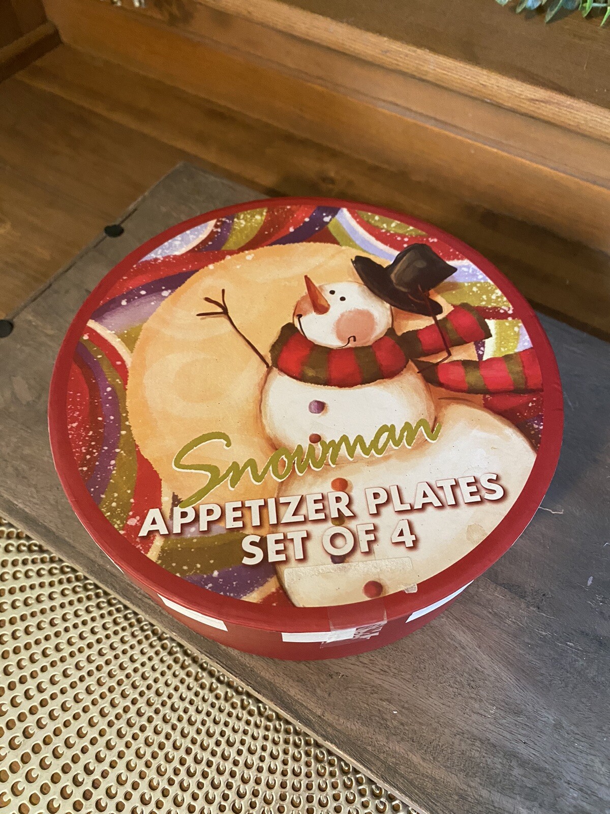 Set of 4 Snowman Christmas Winter Dessert Salad Appetizer Plates 7.5″ New in Box