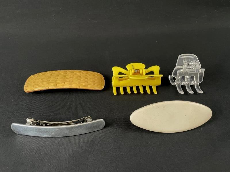 Lot of 5 Vintage Hair Clips Barrettes Yellow Clear Silver Beige Accessories
