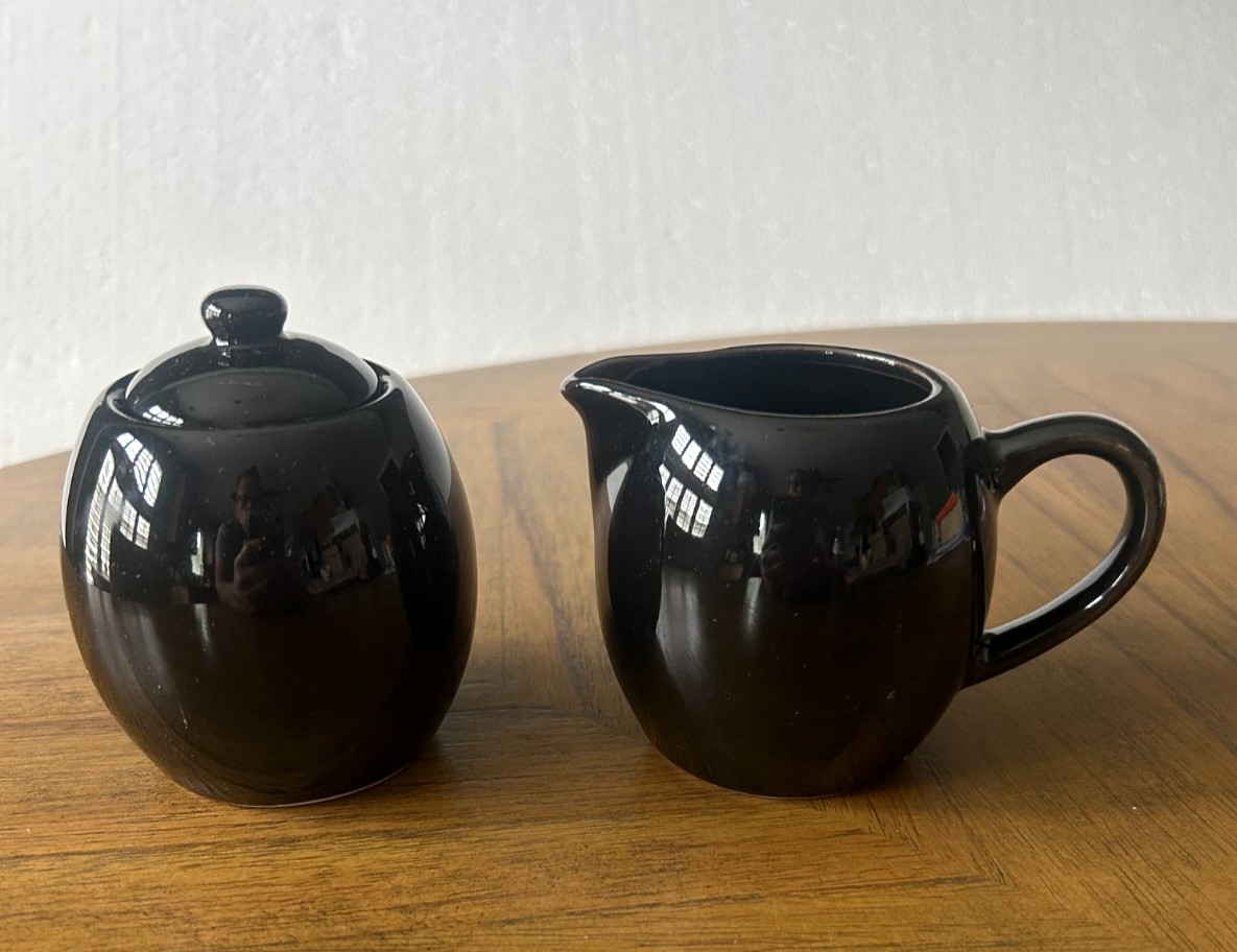 Old Amsterdam Porcelain Works Black Covered Sugar & Creamer Set – NEW