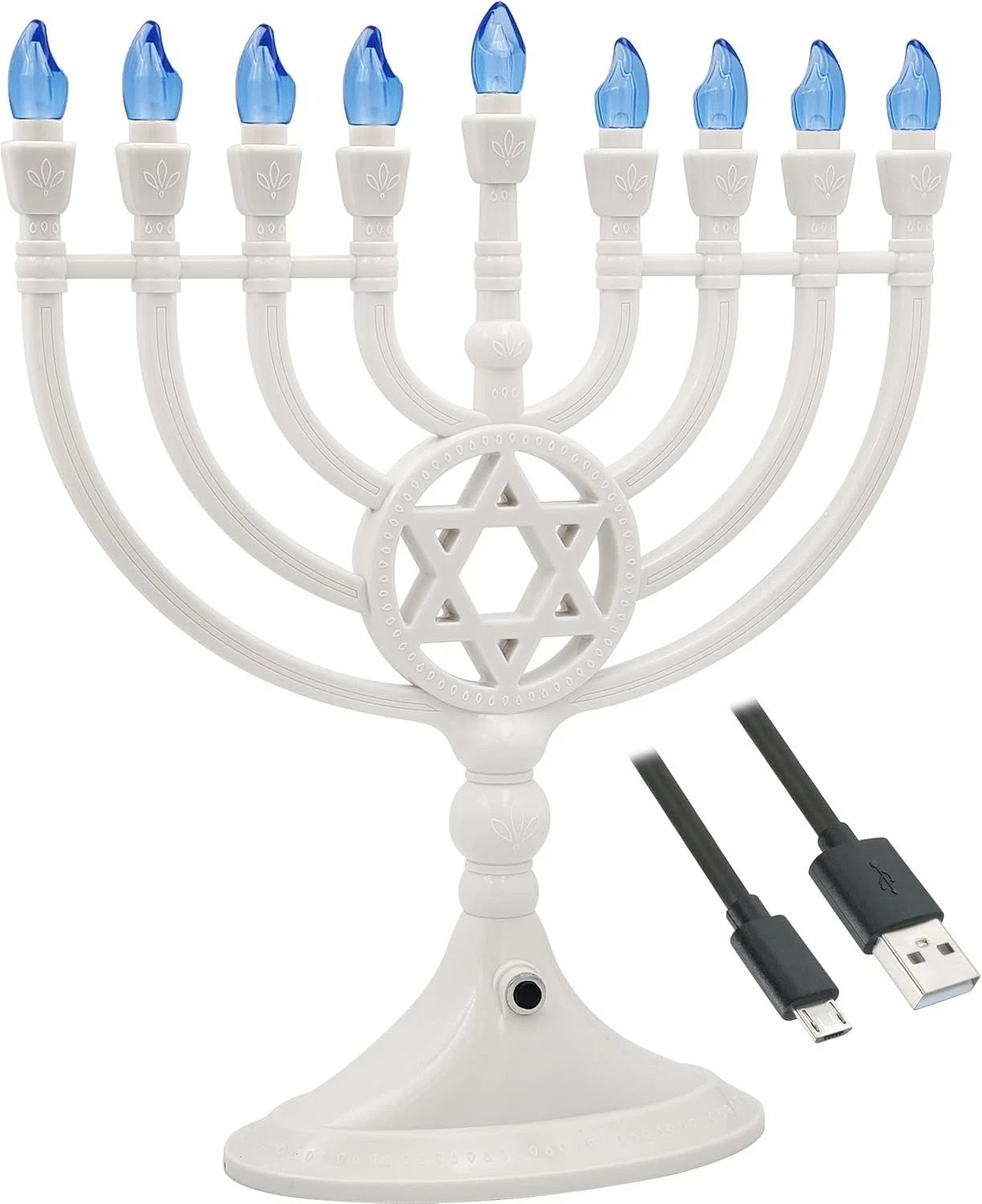 Traditional LED Electric White Hanukkah Menorah – Large Size 13-Inches Tall B…