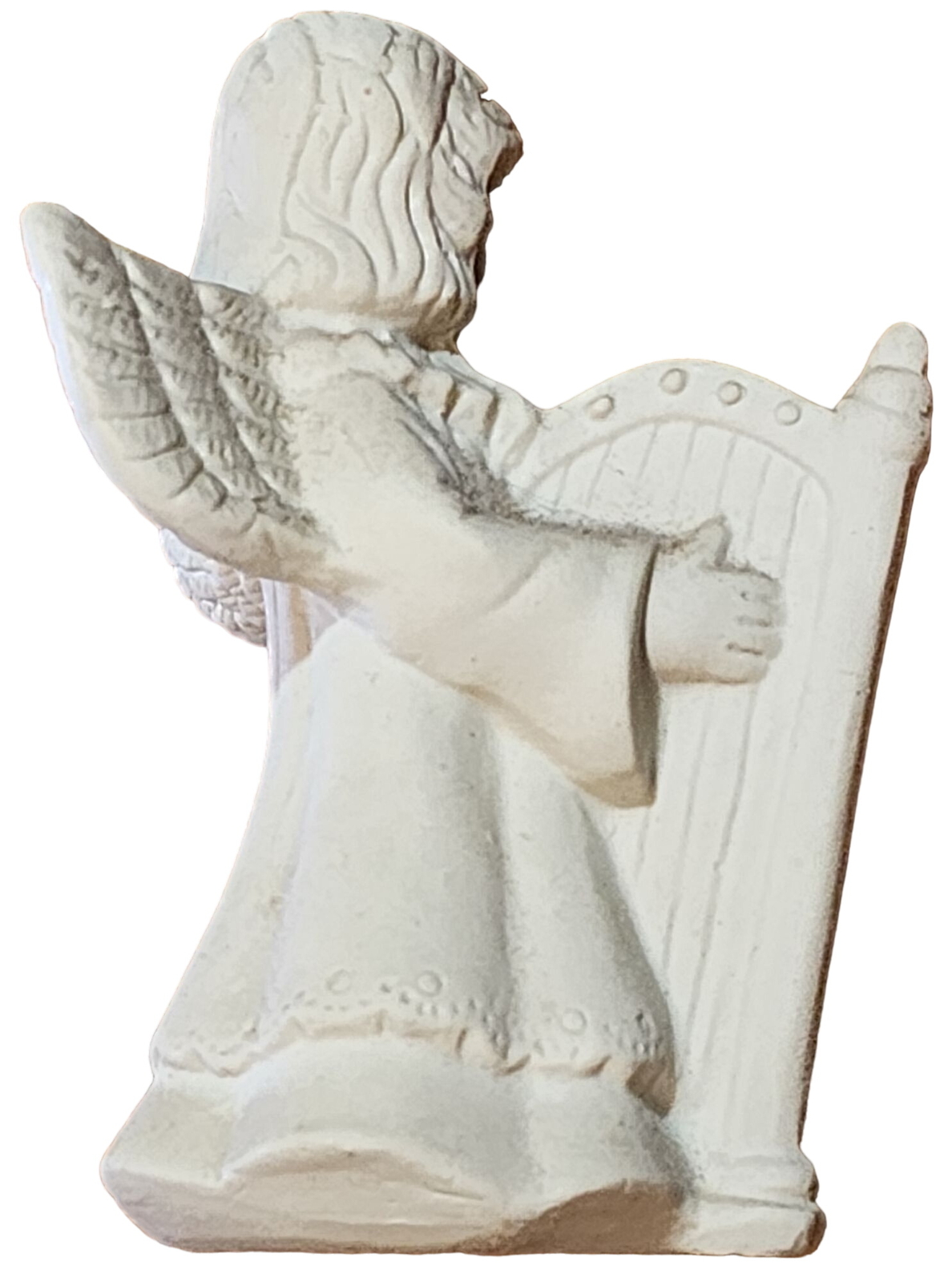 Vintage Bisque Angel Cherub w Harp Figurine 8.5 Inch Tall Hand Made