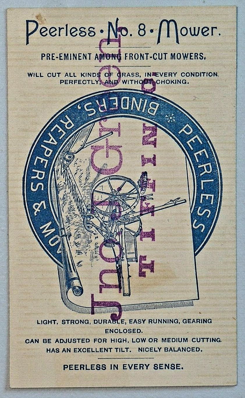 Peerless Reaper Co Front Cut Mowers Canton Ohio Antique Advertising Trade Card