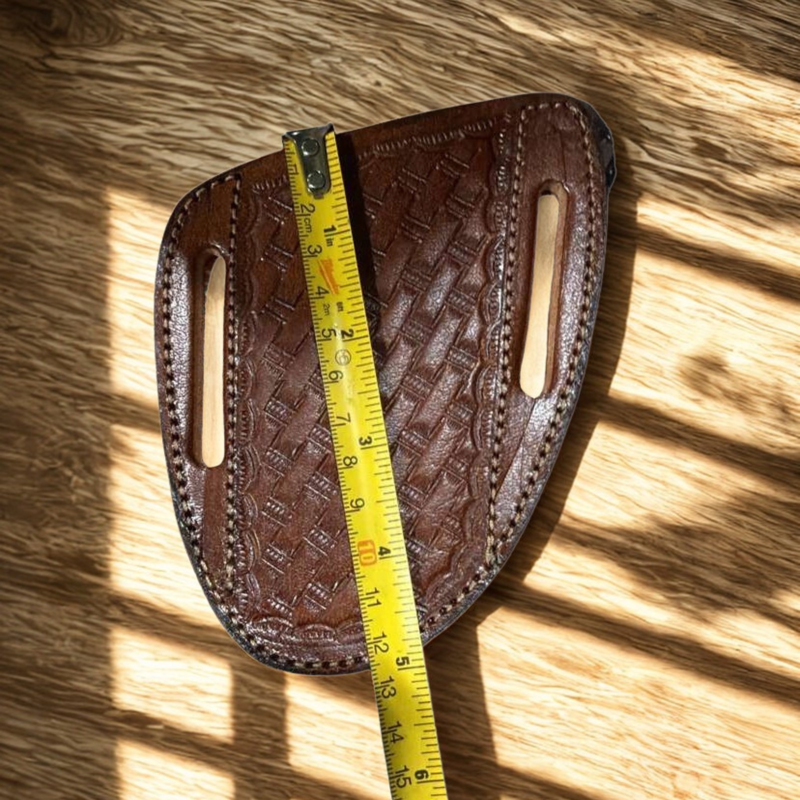 4.5″ Leather Knife Sheath Fits Buck 110 Trapper Basketweave Pancake Belt Holster