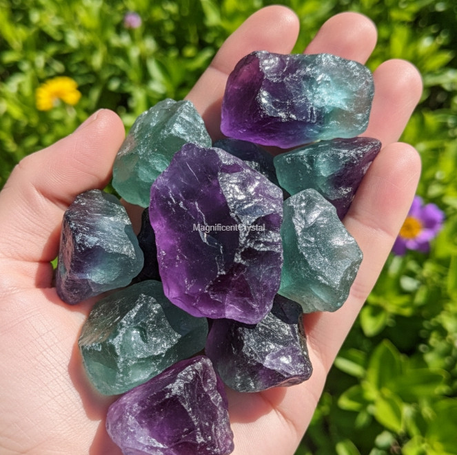 10PCS Rainbow Fluorite Natural Stones Chakra Balancing Rough Crystals Decor