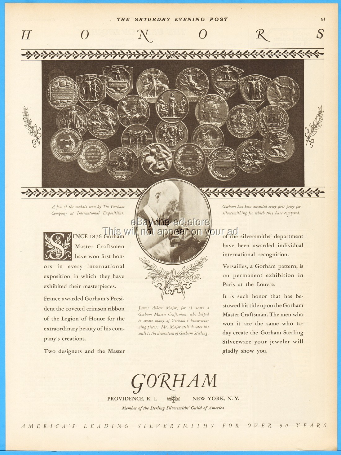 1927 Gorham Silver Ad James Albert Major Master Craftsman Providence RI Medals