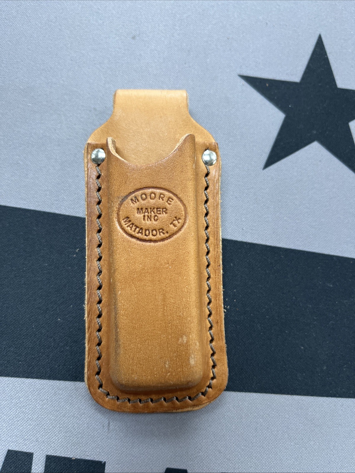 Moore Maker Folding Blade Knife Sheath Brown Leather Belt Pouch Case 4.5”x2.5”