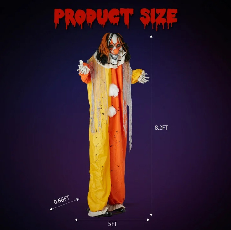 8.2FT Halloween Clown Red Light Eyes Manual Head Voice Control Room Decoration